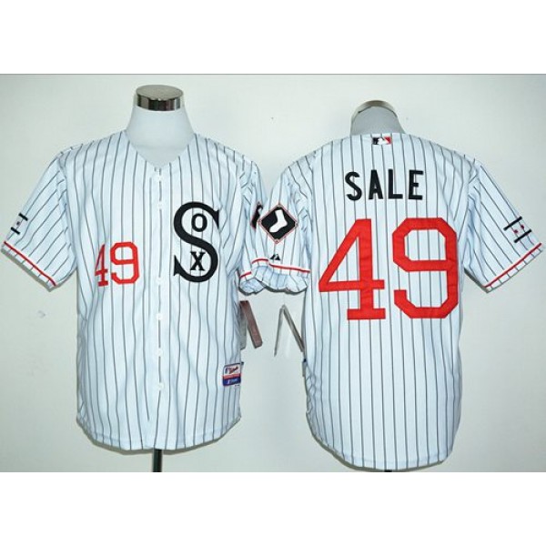 White Sox #49 Chris Sale White(Black Strip) Cooperstown Stitched Jersey