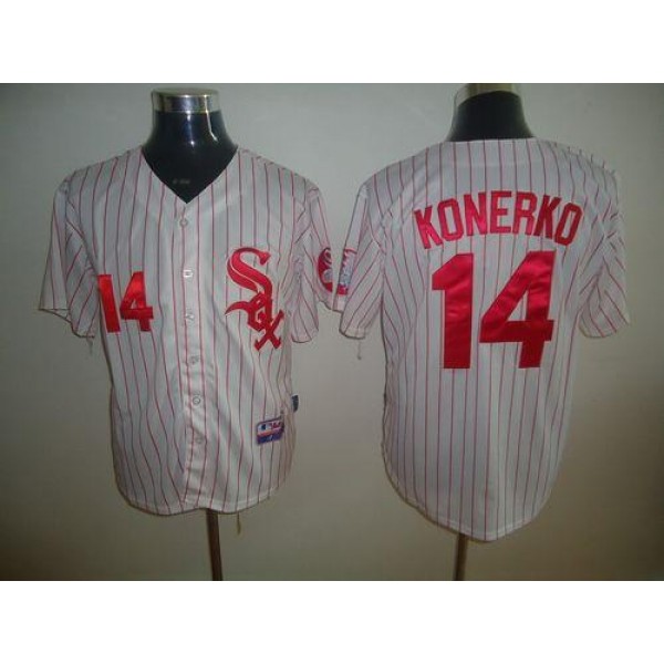 White Sox #14 Paul Konerko White Red Strip Stitched Jersey