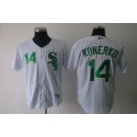 White Sox #14 Paul Konerko White Green Strip Stitched Jersey
