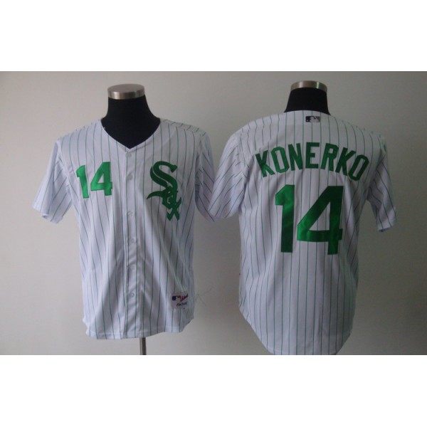 White Sox #14 Paul Konerko White Green Strip Stitched Jersey