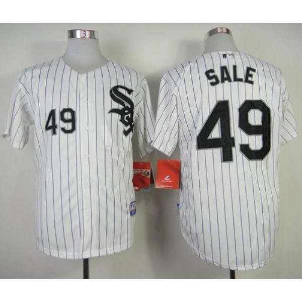 White Sox #49 Chris Sale White With Black Strip Stitched Jersey