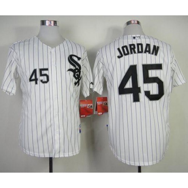 White Sox #45 Michael Jordan Stitched White Black Strip Jersey