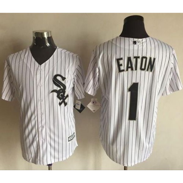 White Sox #1 Adam Eaton White(Black Strip) New Cool Base Stitched Jersey