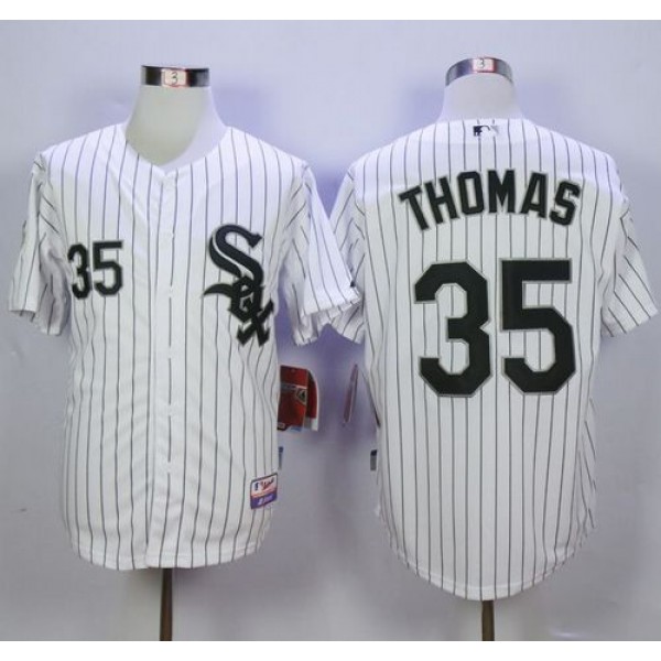 White Sox #35 Frank Thomas White(Black Strip) Cool Base Stitched Jersey