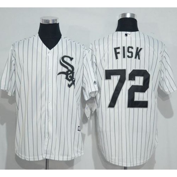 White Sox #72 Carlton Fisk White(Black Strip) New Cool Base Stitched Jersey