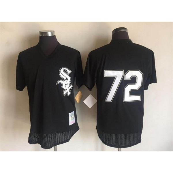 White Sox #72 Carlton Fisk Mitchell And Ness Black 1993 Throwback Stitched Jersey