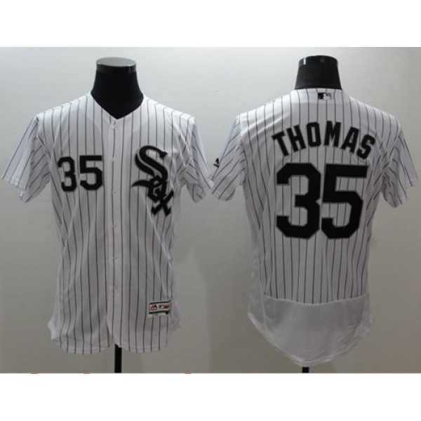 White Sox #35 Frank Thomas White(Black Strip) Flexbase Authentic Collection Stitched Jersey