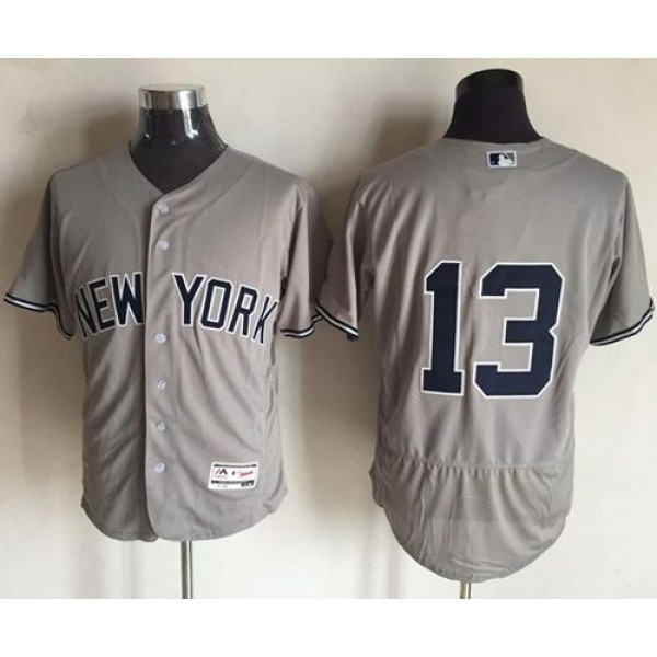 Yankees #13 Alex Rodriguez Grey Flexbase Authentic Collection Stitched Jersey