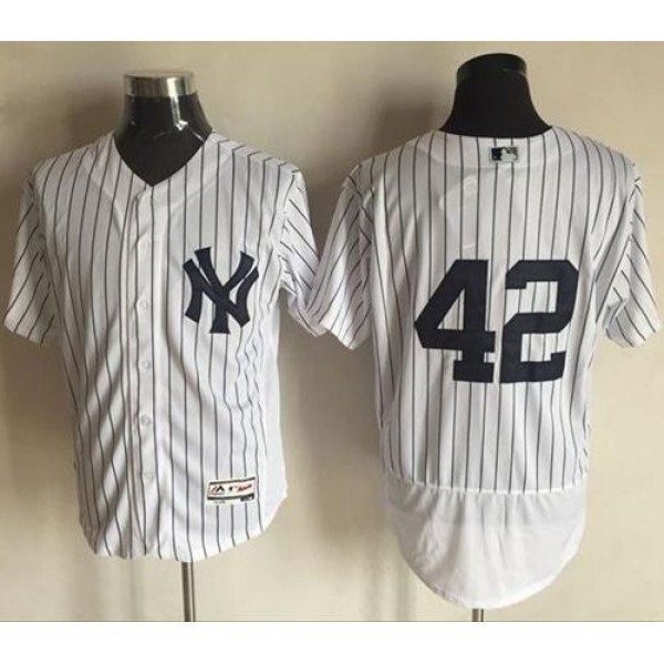 Yankees #42 Mariano Rivera White Strip Flexbase Authentic Collection Stitched Jersey