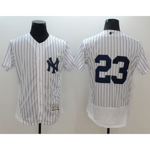 Yankees #23 Don Mattingly White Strip Flexbase Authentic Collection Stitched Jersey