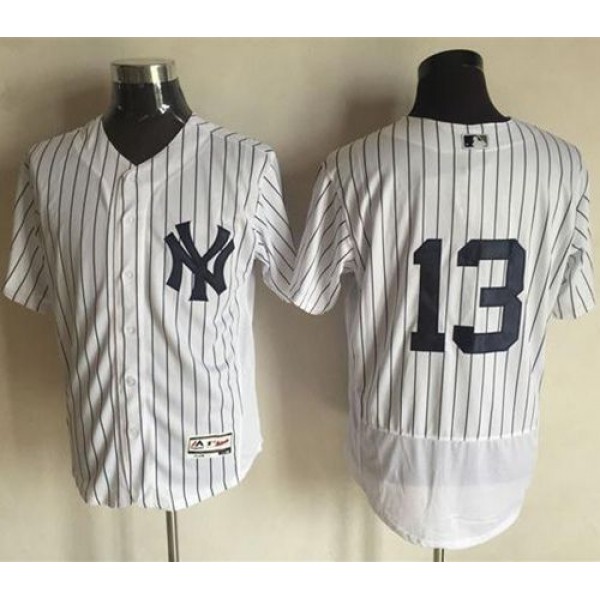 Yankees #13 Alex Rodriguez White Strip Flexbase Authentic Collection Stitched Jersey