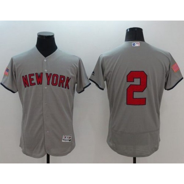 Yankees #2 Derek Jeter Grey Fashion Stars Stripes Flexbase Authentic Stitched Jersey