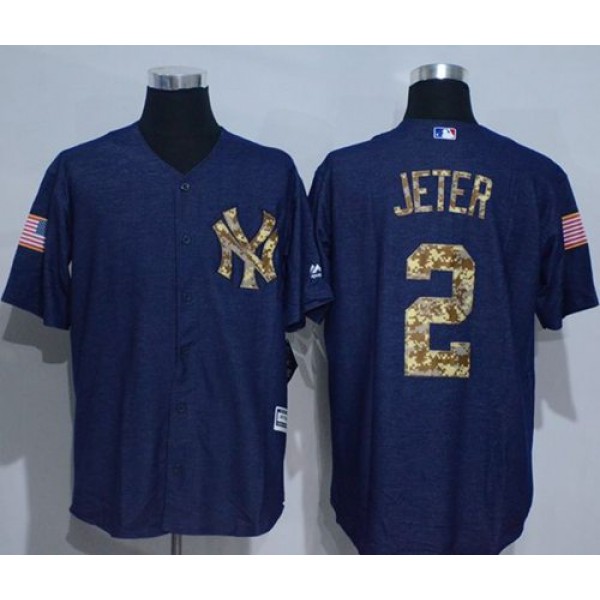 Yankees #2 Derek Jeter Denim Blue Salute To Service Stitched Jersey