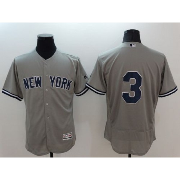 Yankees #3 Babe Ruth Grey Flexbase Authentic Collection Stitched Jersey