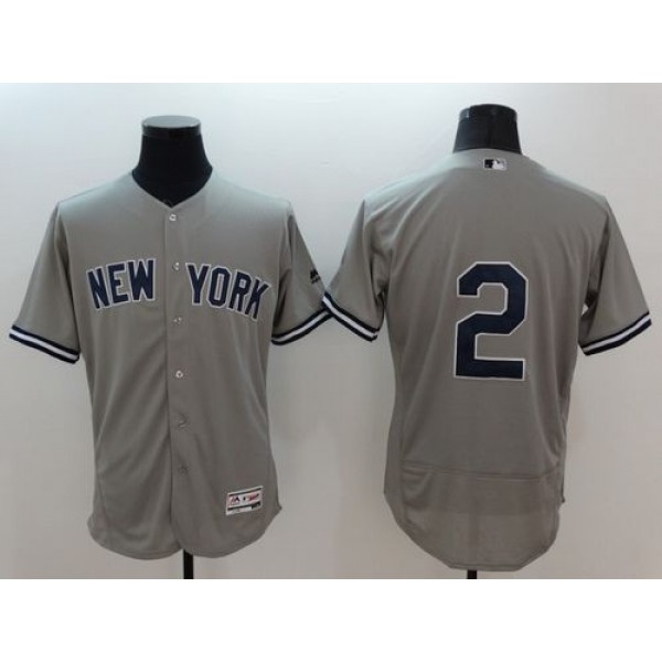 Yankees #2 Derek Jeter Grey Flexbase Authentic Collection Stitched Jersey