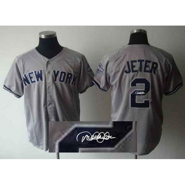 Yankees #2 Derek Jeter Grey Autographed Stitched Jersey