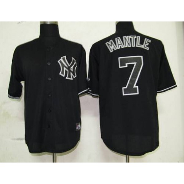 Yankees #7 Mickey Mantle Black Fashion Stitched Jersey