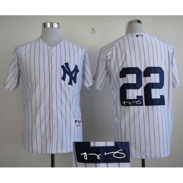 Yankees #22 Jacoby Ellsbury White Autographed Stitched Jersey