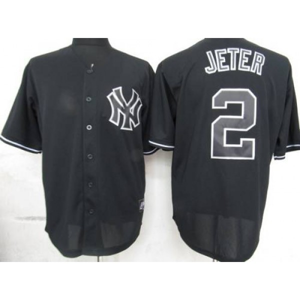 Yankees #2 Derek Jeter Black Fashion Stitched Jersey