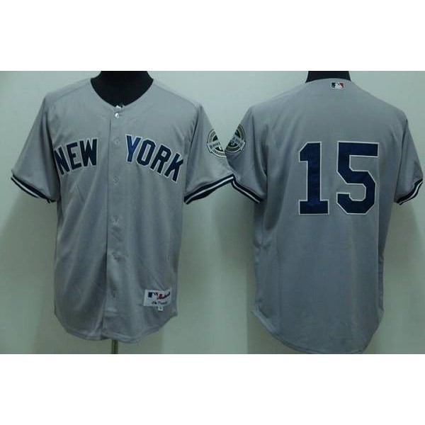 Yankees #15 Thurman Munson Stitched Grey Jersey