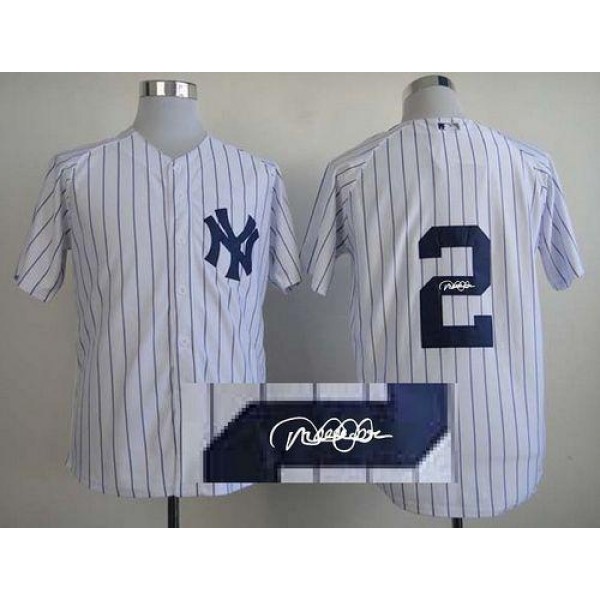 Yankees #2 Derek Jeter White Autographed Stitched Jersey