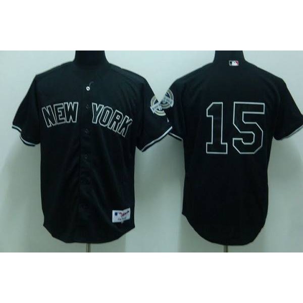 Yankees #15 Thurman Munson Stitched Black Jersey