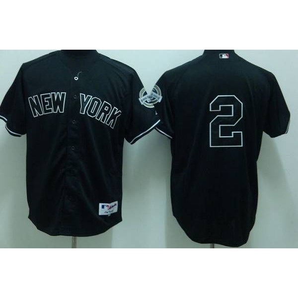 Yankees #2 Derek Jeter Stitched Black Jersey