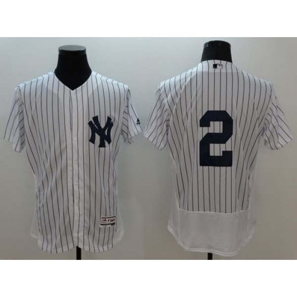 Yankees #2 Derek Jeter White Strip Flexbase Authentic Collection Stitched Jersey
