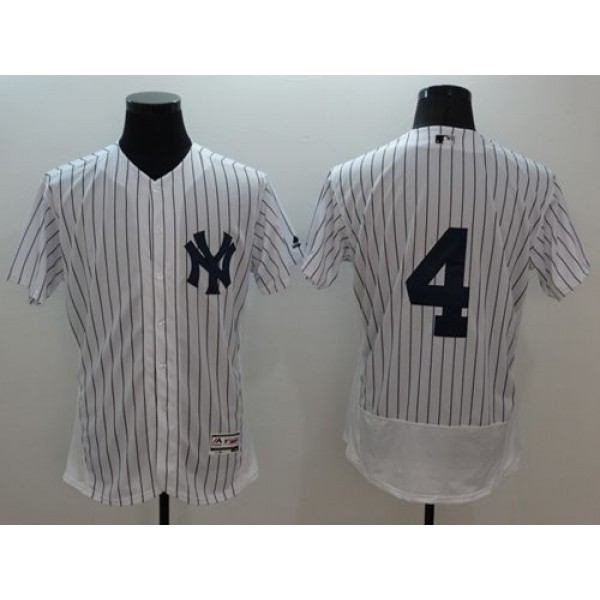 Yankees #4 Lou Gehrig White Strip Flexbase Authentic Collection Stitched Jersey