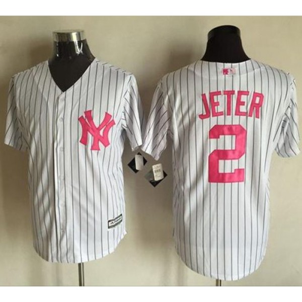 Yankees #2 Derek Jeter White Strip New Cool Base 2016 Mother's Day Stitched Jersey