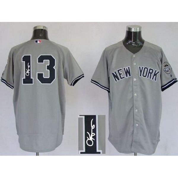 Yankees #13 Alex Rodriguez Grey Autographed Stitched Jersey