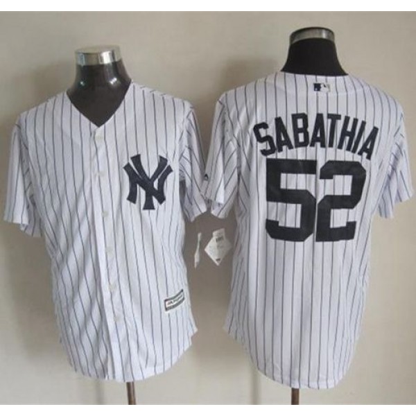 Yankees #52 C.C. Sabathia White Strip New Cool Base Stitched Jersey