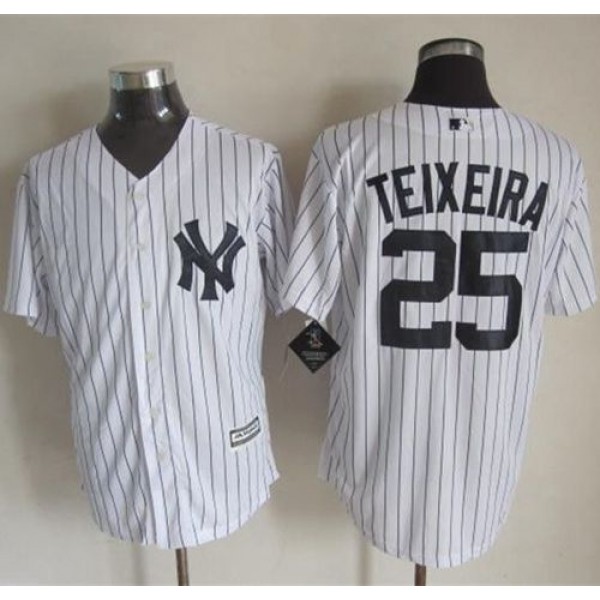 Yankees #25 Mark Teixeira White Strip New Cool Base Stitched Jersey