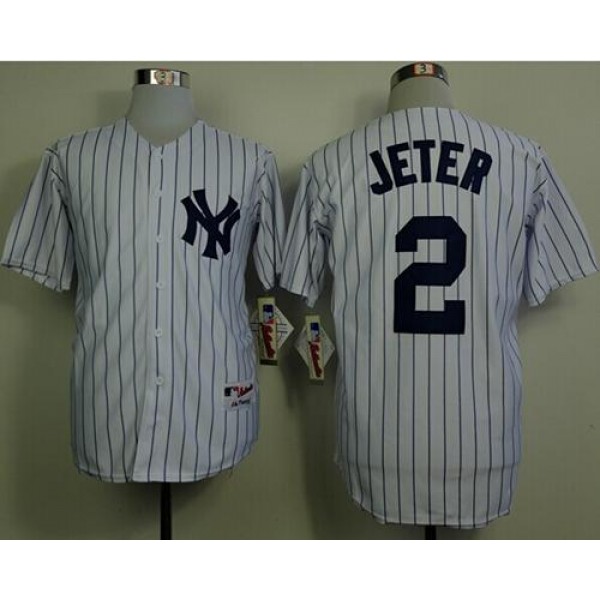 Yankees #2 Derek Jeter White Name On Back Stitched Jersey
