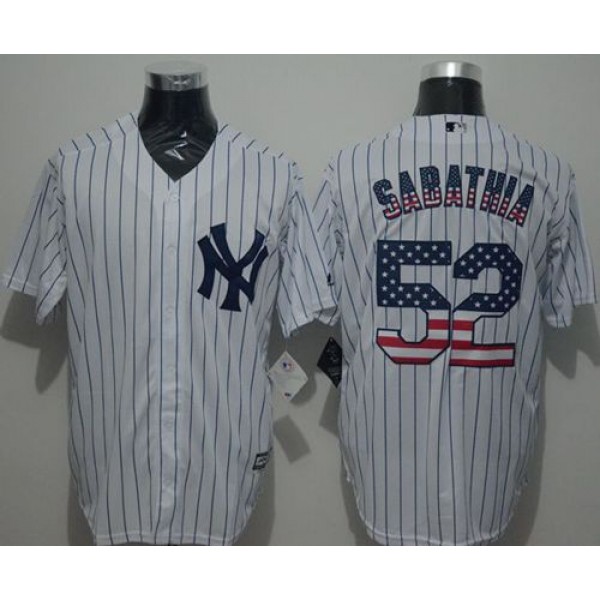 Yankees #52 C.C. Sabathia White Strip USA Flag Fashion Stitched Jersey