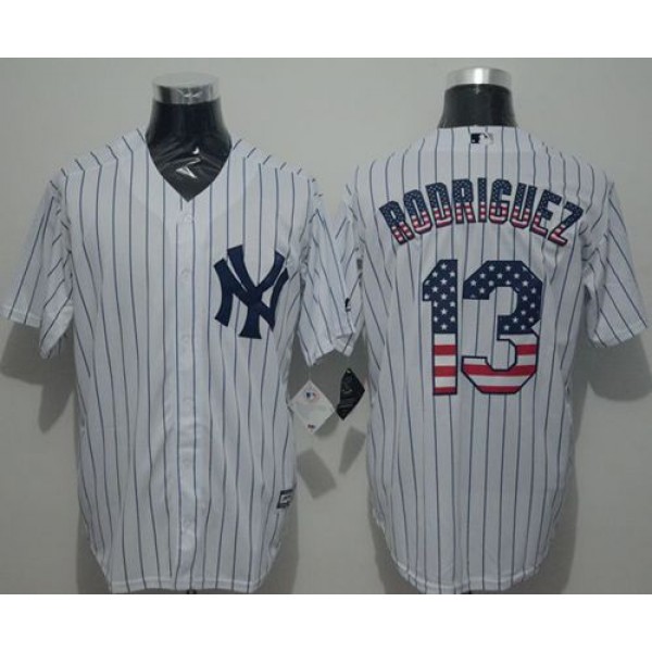 Yankees #13 Alex Rodriguez White Strip USA Flag Fashion Stitched Jersey