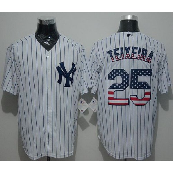 Yankees #25 Mark Teixeira White Strip USA Flag Fashion Stitched Jersey