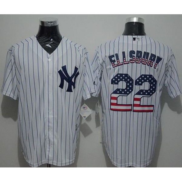 Yankees #22 Jacoby Ellsbury White Strip USA Flag Fashion Stitched Jersey