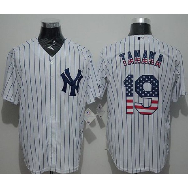 Yankees #19 Masahiro Tanaka White Strip USA Flag Fashion Stitched Jersey