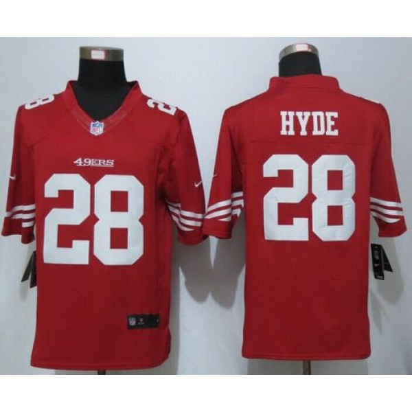 49ers #28 Carlos Hyde Red Team Color Stitched Limited Nike Jersey