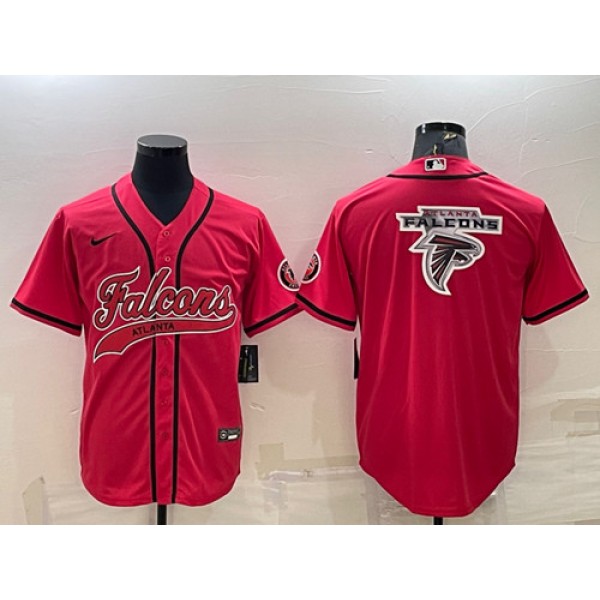 Atlanta Falcons Red Team Big Logo With Patch Cool Base Stitched Baseball Jersey