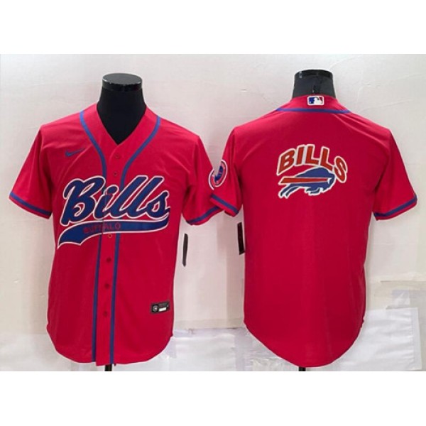 Buffalo Bills Red Team Big Logo With Patch Cool Base Stitched Baseball Jersey