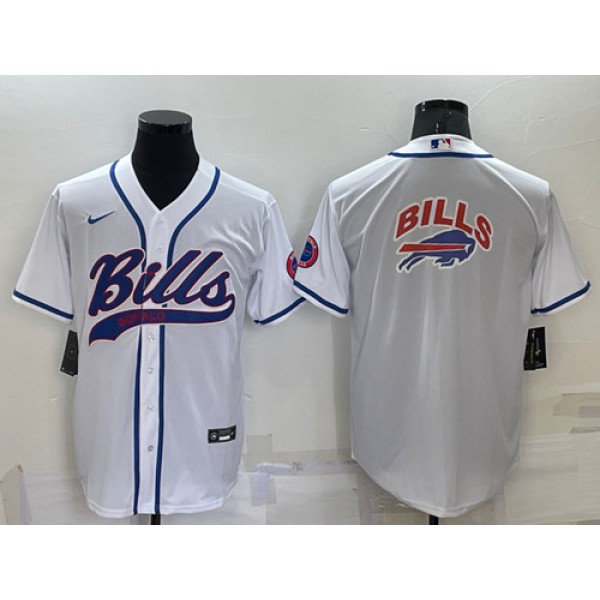 Buffalo Bills White Team Big Logo With Patch Cool Base Stitched Baseball Jersey