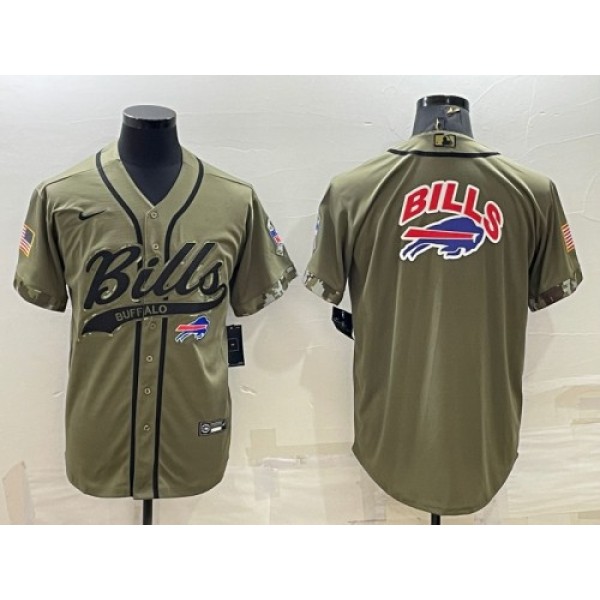 Buffalo Bills Olive Salute To Service Team Big Logo Cool Base Stitched Baseball Jersey