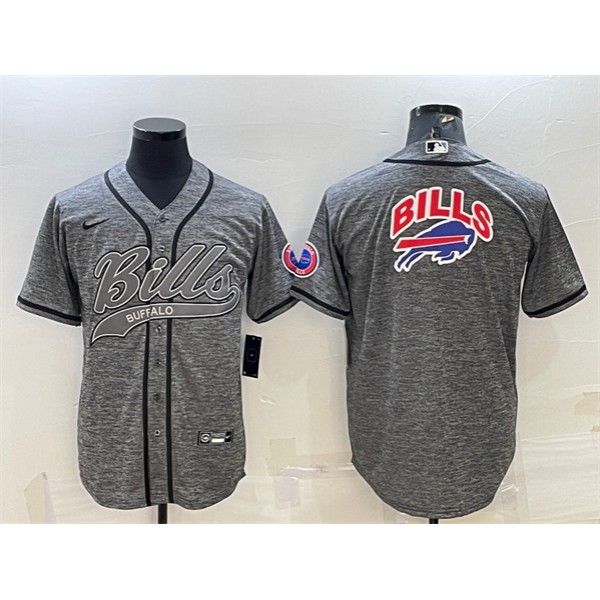Buffalo Bills Gray Team Big Logo With Patch Cool Base Stitched Baseball Jersey