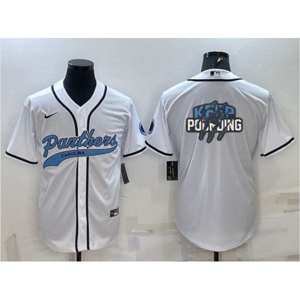 Carolina Panthers White Team Big Logo With Patch Cool Base Stitched Baseball Jersey