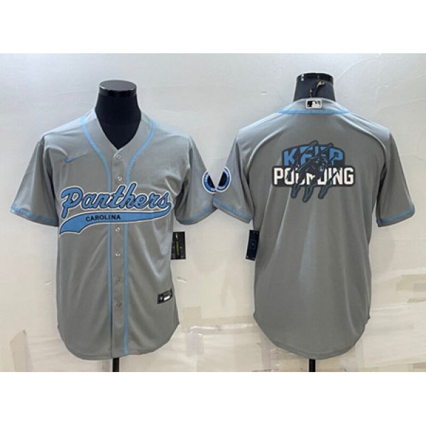 Carolina Panthers Gray Team Big Logo With Patch Cool Base Stitched Baseball Jersey