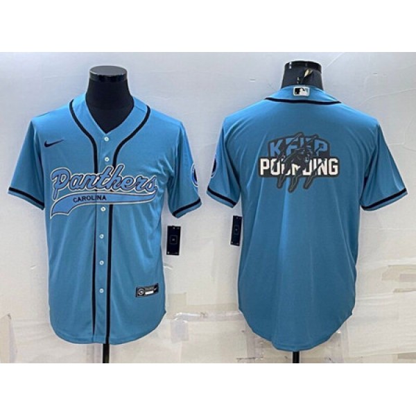 Carolina Panthers Blue Team Big Logo With Patch Cool Base Stitched Baseball Jersey