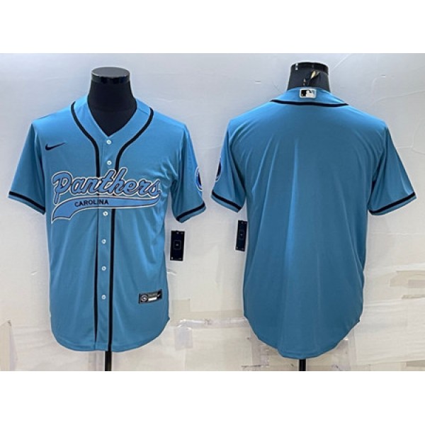 Carolina Panthers Blank Blue With Patch Cool Base Stitched Baseball Jersey