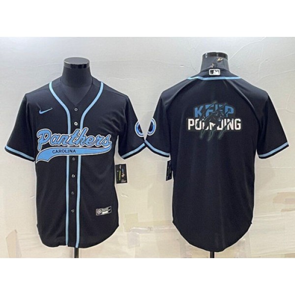 Carolina Panthers Black Team Big Logo With Patch Cool Base Stitched Baseball Jersey